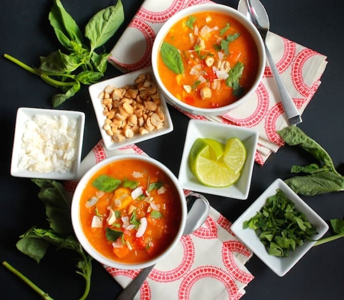Thai Butternut Squash and Chicken Soup | Destination Delish - A hearty, Thai-inspired soup that pairs butternut squash with the vibrant flavors of Thai red curry.