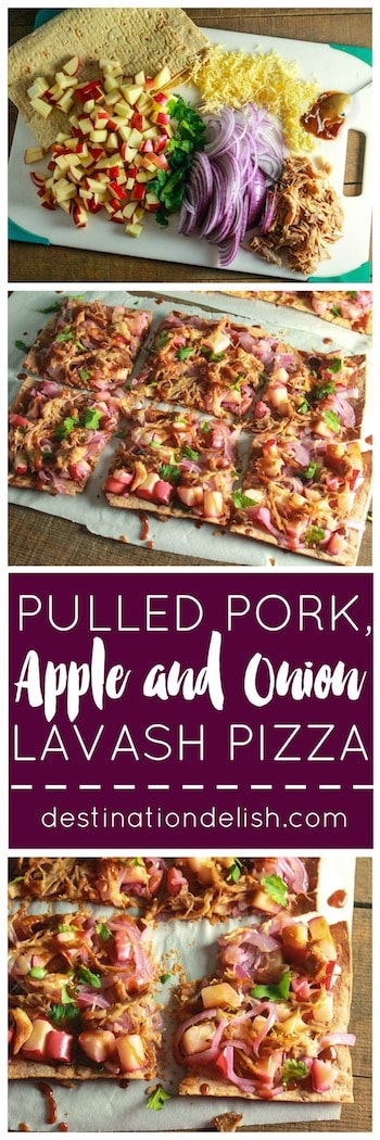 Maple BBQ Pulled Pork, Apple, and Onion Lavash Pizza | Destination Delish