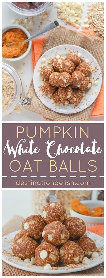 Pumpkin White Chocolate Oat Balls | Destination Delish