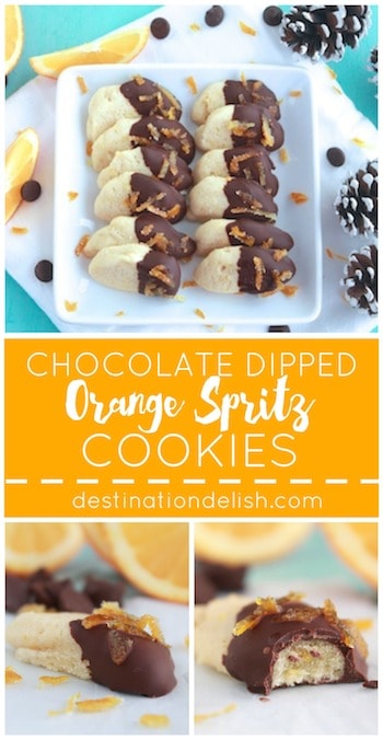 Chocolate Dipped Orange Spritz Cookies | Destination Delish
