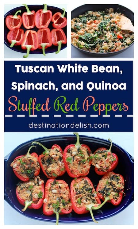 Tuscan White Bean, Spinach, and Quinoa Stuffed Bell Peppers
