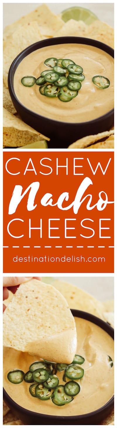 Cashew Nacho Cheese | Destination Delish - An unbelievably magical nacho cheese dip made with cashews! Vegan, gluten free, dairy free.