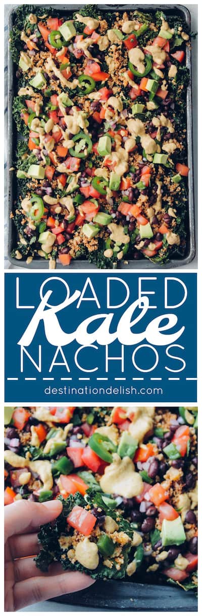 Loaded Kale Nachos | Destination Delish - Kale chips, cauliflower taco meat, and cashew nacho cheese make up the healthiest, most indulgent nachos you will ever eat!