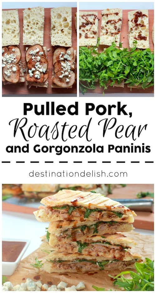 Pulled Pork, Roasted Pear, and Gorgonzola Paninis