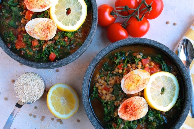Lentil, Quinoa, and Kale Soup | Destination Delish - a fresh, healthy, and homemade version of Panera's hearty broth bowl soup