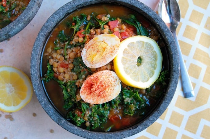 Lentil, Quinoa, and Kale Soup | Destination Delish - a fresh, healthy, and homemade version of Panera's hearty broth bowl soup