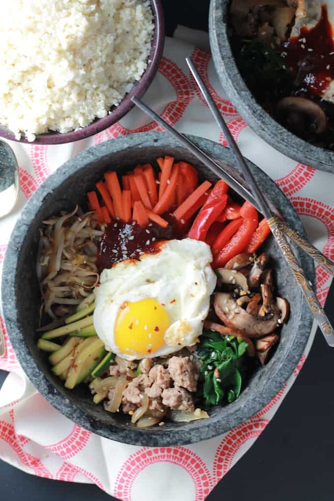 Korean Bibimbap Bowls with Cauliflower Rice 