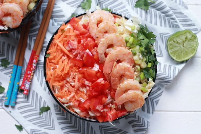 Asian Shrimp and Rainbow Slaw Bowls 