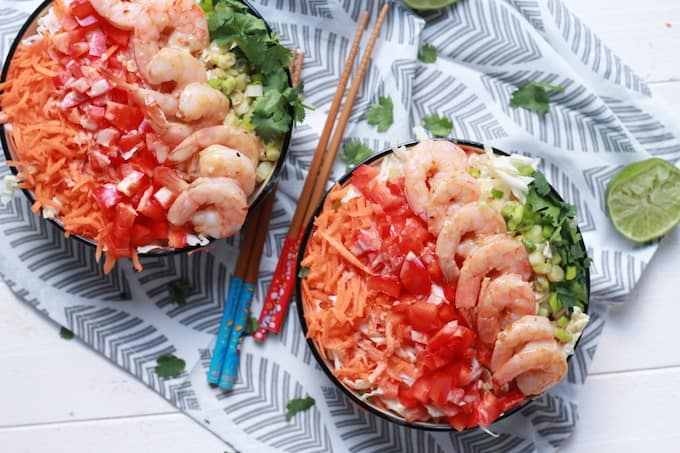 Asian Shrimp and Rainbow Slaw Bowls 