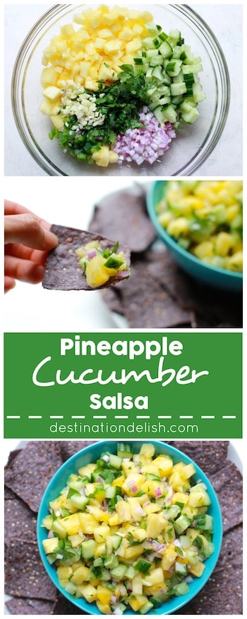 The perfect summer salsa featuring a sweet and juicy kick from the fresh pineapple and a refreshing crunch from the cucumber. Vegan, gluten free, paleo.