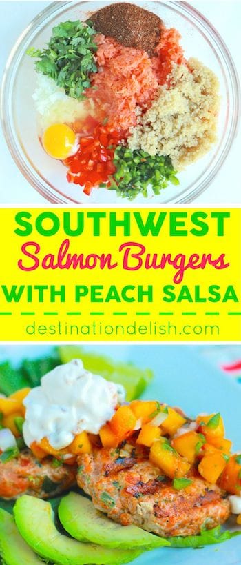 Southwest Salmon Burgers with Peach Salsa 