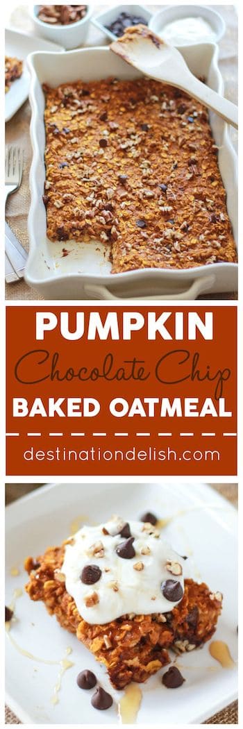 Pumpkin Chocolate Chip Baked Oatmeal | Destination Delish