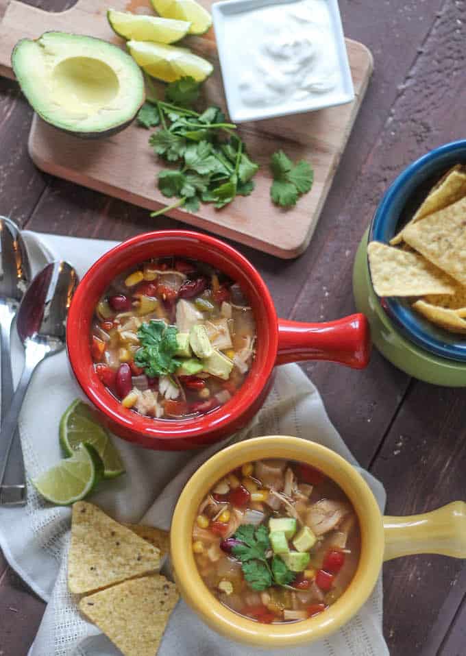 Turkey Taco Soup | Destination Delish - A quick and easy recipe for a hearty, southwest-spiced soup with turkey, beans, corn, and tomatoes and all your favorite toppings