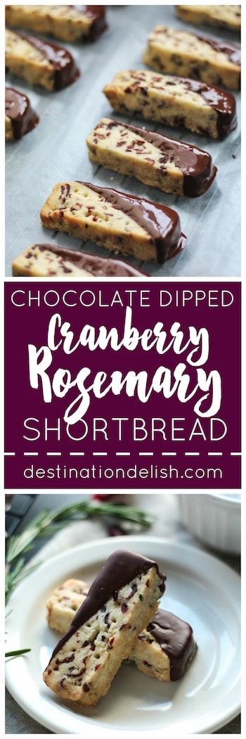 Chocolate Dipped Cranberry Rosemary Shortbread | Destination Delish