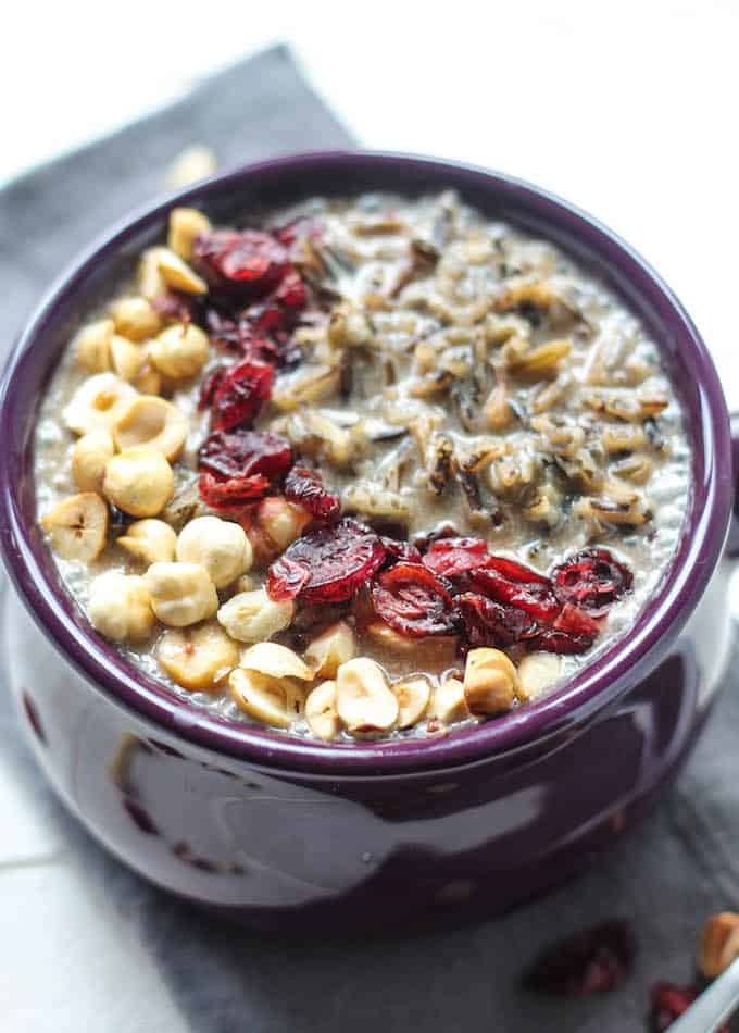 Cranberry Hazelnut Wild Rice Porridge | Destination Delish