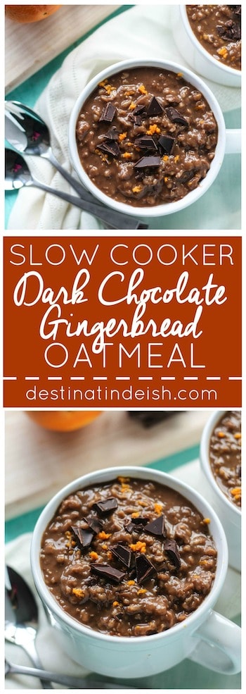 Slow Cooker Dark Chocolate Gingerbread Oatmeal | Destination Delish