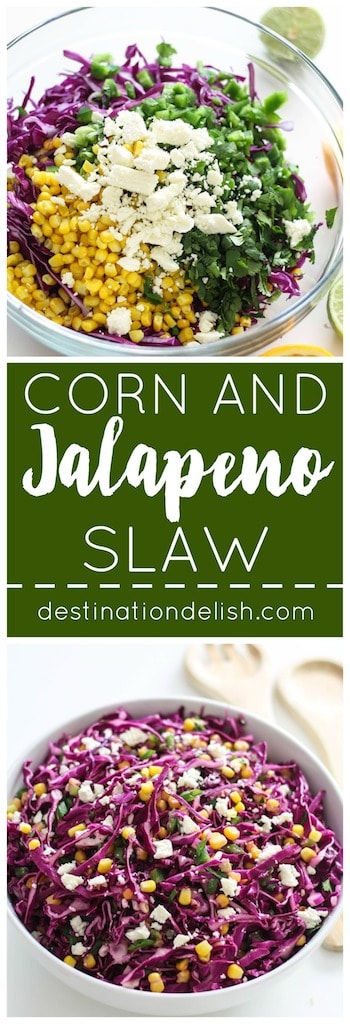 Corn and Jalapeño Slaw | Destination Delish - A crisp and refreshing slaw with a citrusy kick from the fresh squeeze of lime and orange juices