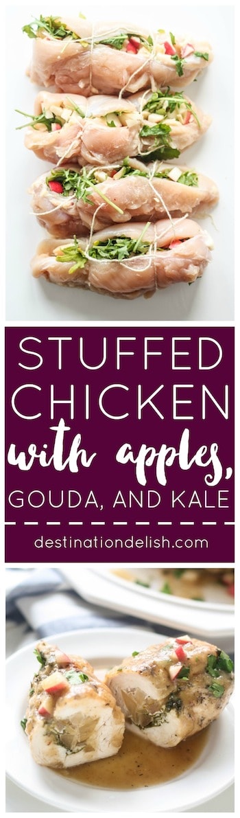 Stuffed Chicken Breasts with Apples, Gouda, and Kale | Destination Delish – stuffed chicken infused with sweet and savory flavor and braised until fork tender