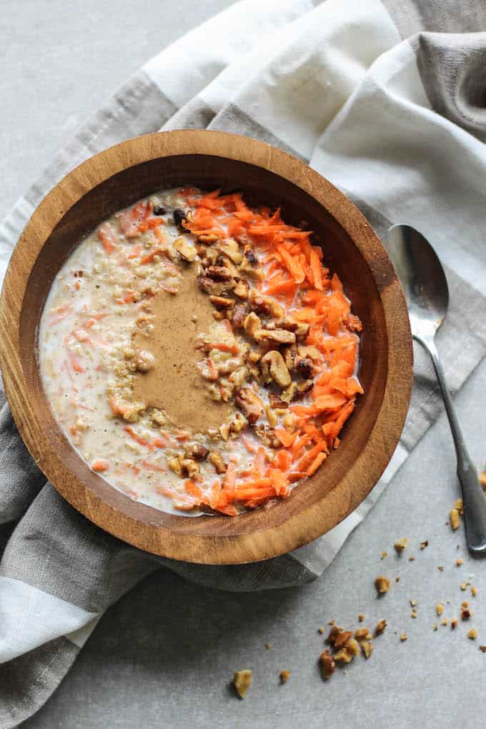 Carrot Cake Quinoa Bowls | Destination Delish – wholesome and hearty quinoa kissed with the sweet flavors of carrot cake for the perfect spring breakfast