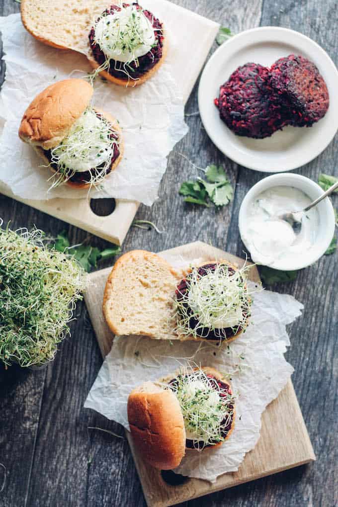 Beet and Carrot Sliders | Destination Delish – hearty and wholesome mini burgers seasoned with chili powder and packed with nutritious beets, carrots, oats and walnuts