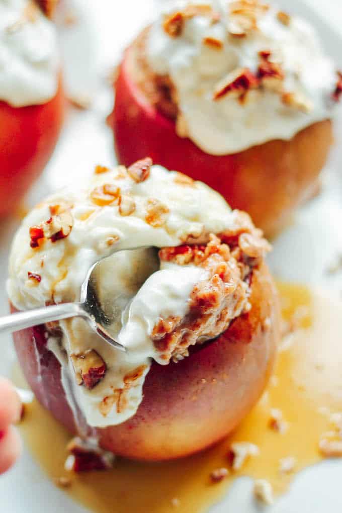 Baked Apples with Cinnamon Spice Oatmeal | Destination Delish - sweet and tender baked apples stuffed with creamy cinnamon spiced oatmeal. It’s a cozy breakfast that will warm you up on a chilly morning!