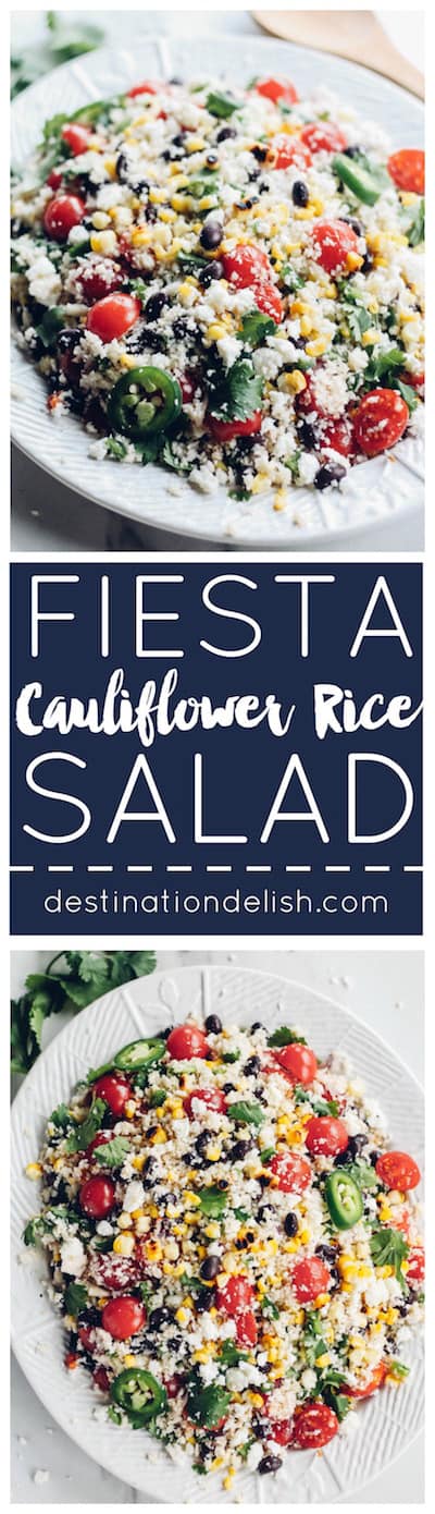 Fiesta Cauliflower Rice Salad | Destination Delish - a fluffy cauliflower rice salad packed with colorful veggies and tossed in a tangy citrus dressing. Enjoy this as a healthy side dish or light lunch! 