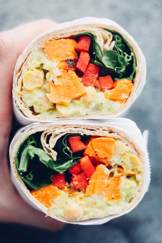 Sweet Potato, Avocado, and Chickpea Power Wraps | Destination Delish - Wholesome and filling wraps that are full of fresh flavors thanks to the avocado chickpea spread, brightened with a splash of lemon juice. 