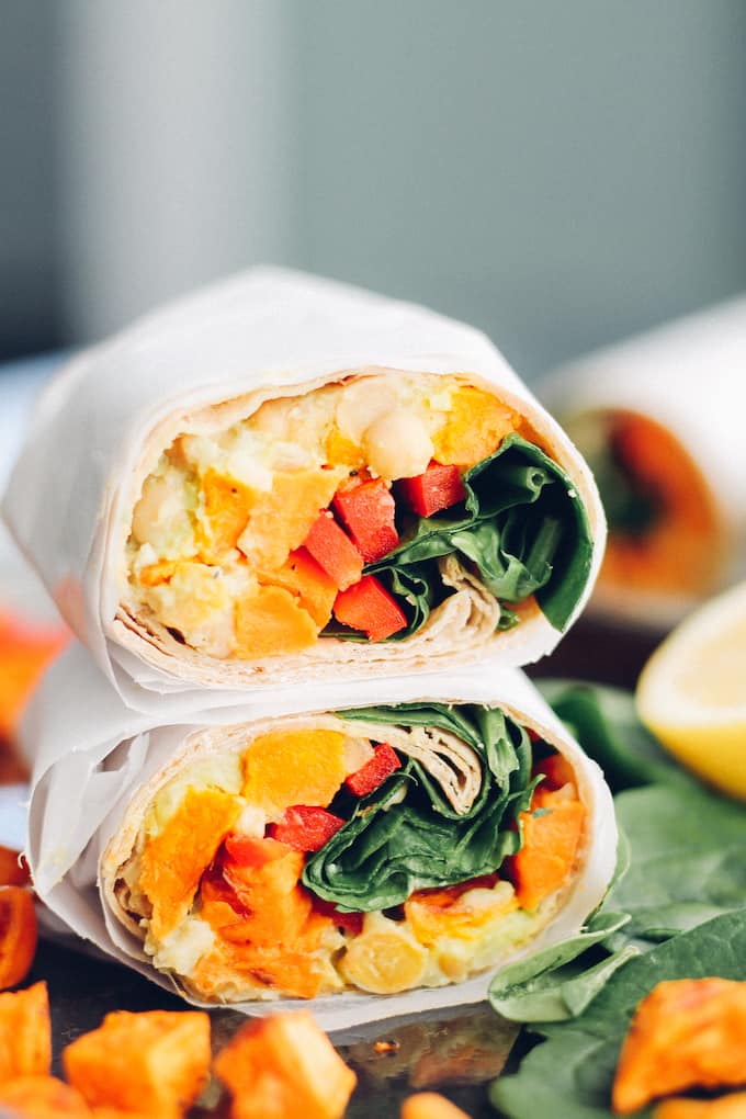 Sweet Potato, Avocado, and Chickpea Power Wraps | Destination Delish - Wholesome and filling wraps that are full of fresh flavors thanks to the avocado chickpea spread, brightened with a splash of lemon juice. 