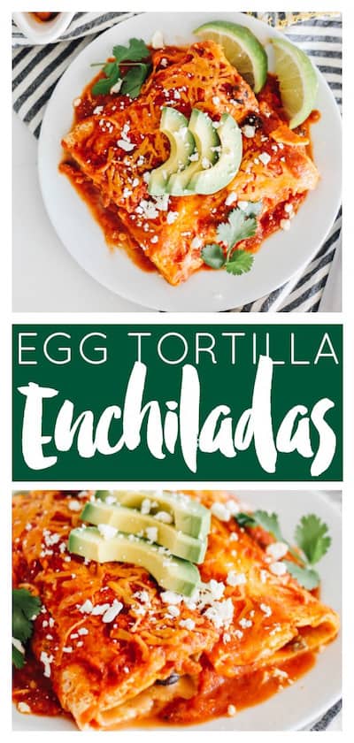 These breakfast enchiladas use baked eggs for the tortilla! Fill them with breakfast sausage and your favorite veggies for a super tasty and unique dish!