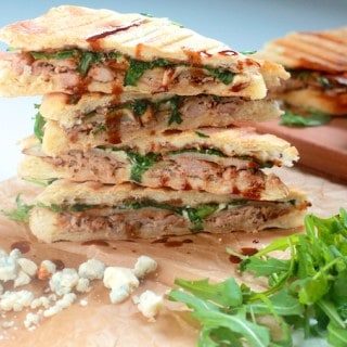 Pulled Pork, Roasted Pear, and Gorgonzola Paninis
