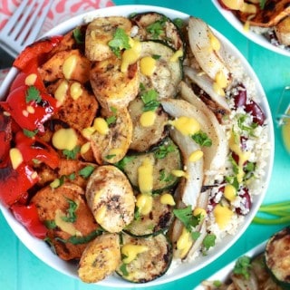 Grilled Caribbean Veggie Bowls with Cauliflower Rice and Peas