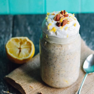 Lemon Cream Pie Overnight Oats | Destination Delish – Oats, chia seeds, lemon zest, and maple syrup are soaked in almond milk for a healthy breakfast inspired by a lovely lemon dessert