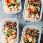 Korean Beef Meal Prep Bowls | Destination Delish - Your new favorite lunch: Korean ground beef paired with crisp and tangy cucumbers served on a bed of rice. Less than 20 minutes in the kitchen yields a week of lunches!