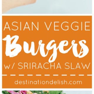 Asian Veggie Burgers with Sriracha Slaw | Destination Delish - Wholesome veggie burgers packed with brown rice and veggies and topped with a tangy sriracha slaw. Serve in a lettuce leaf or bun for a hearty, filling meal!