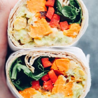 Sweet Potato, Avocado, and Chickpea Power Wraps | Destination Delish - Wholesome and filling wraps that are full of fresh flavors thanks to the avocado chickpea spread, brightened with a splash of lemon juice.